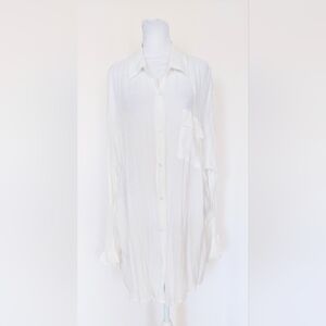 Zoye Chen Button Down Long Sleeve Cover Up Shirt XXL White
